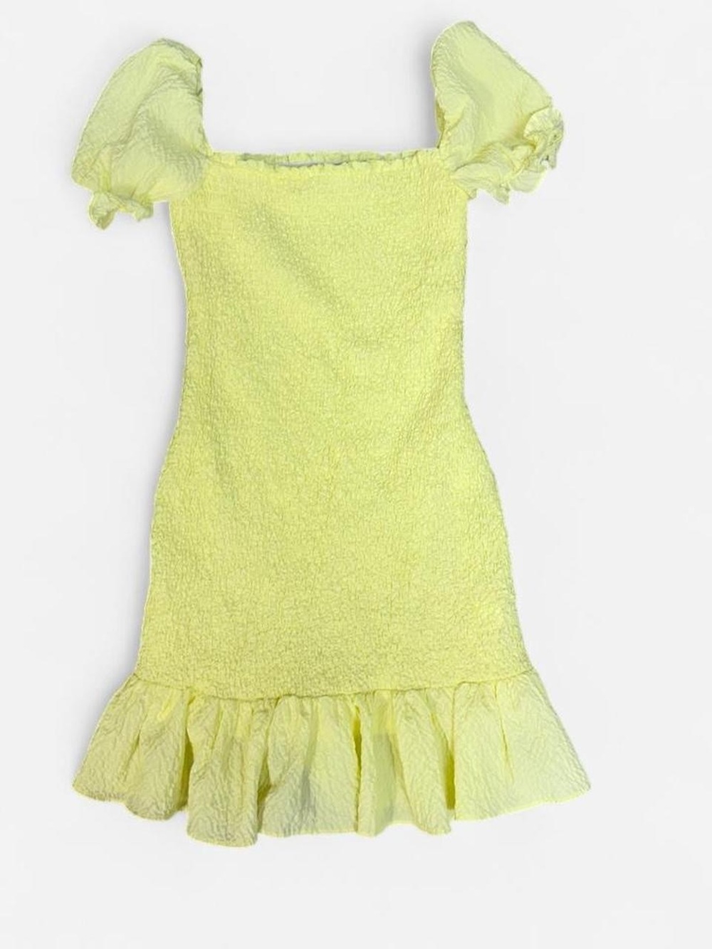 Zara Lemon Puff-Sleeve Ruffle Hem Dress
